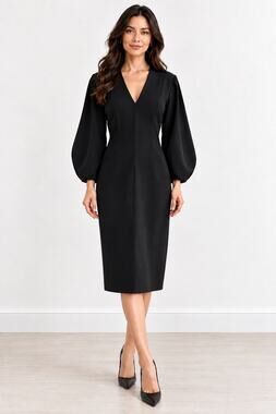 Maria Pinto USA Scuba Sheath Dress Balloon Sleeves Black Large Minimalist